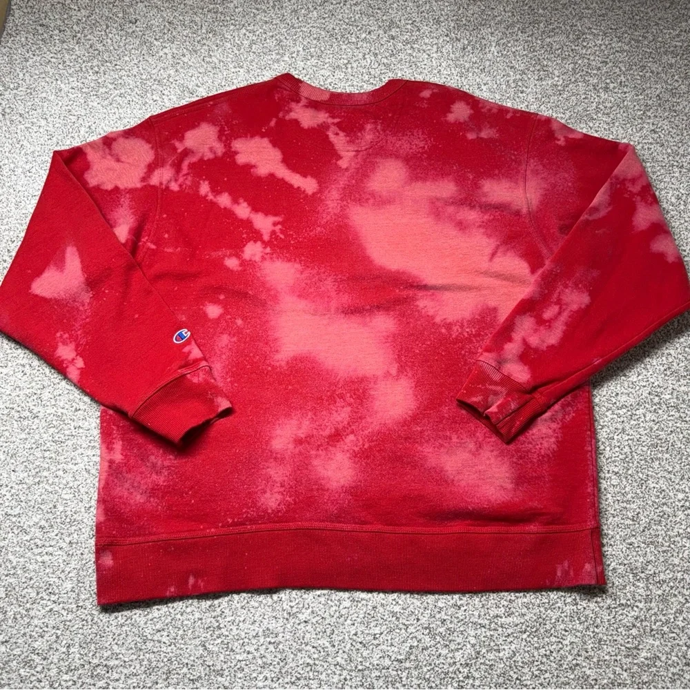 Men’s Champion Red Reverse Weave Tie-Dye Crewneck Fleece Lined Sweater Size‎ 2XL